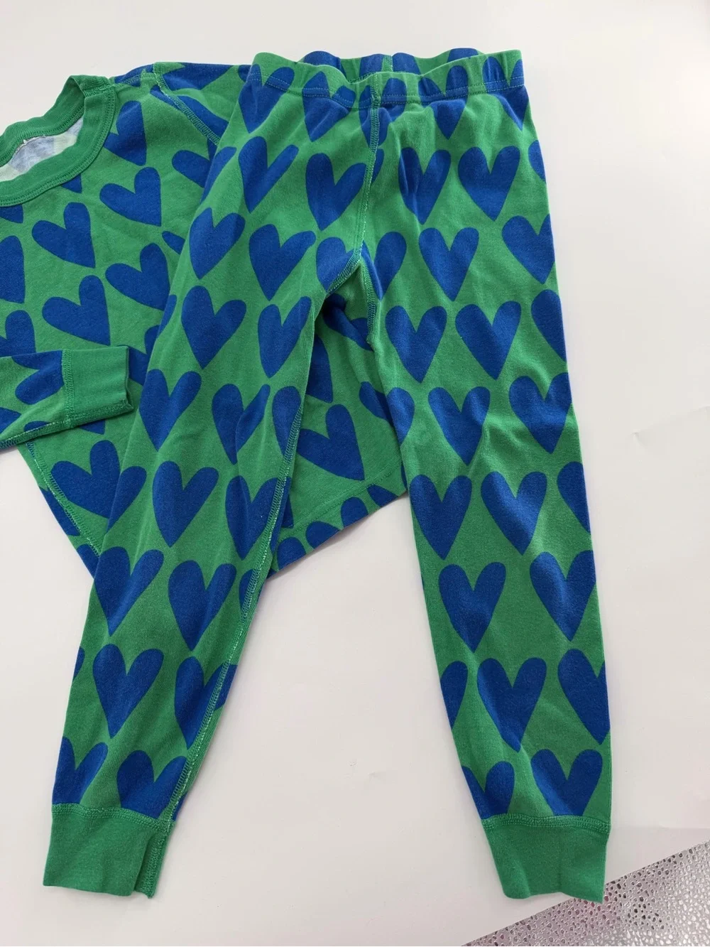 Hanna Andersson Long John Pajama Set Green Blue Girls Kids 110 cm Size 5 47681